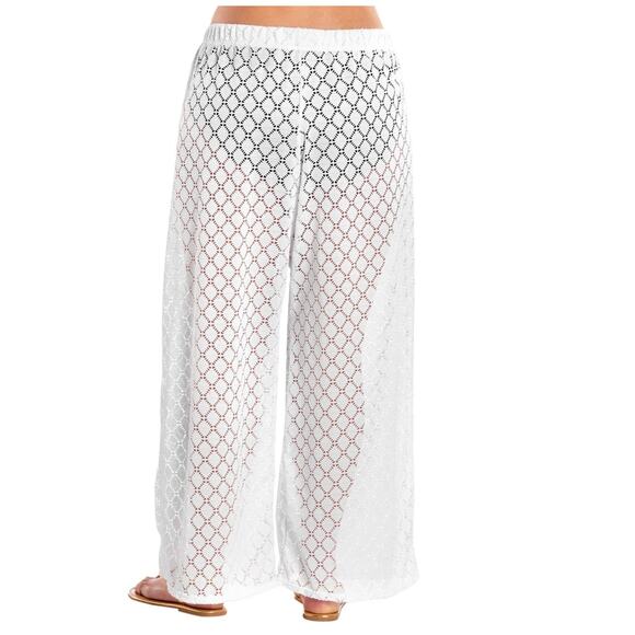 Always For Me Plus Size Lattice Beach Swim Cover Up Lounge Pant White 3X 3XL - Picture 2 of 8